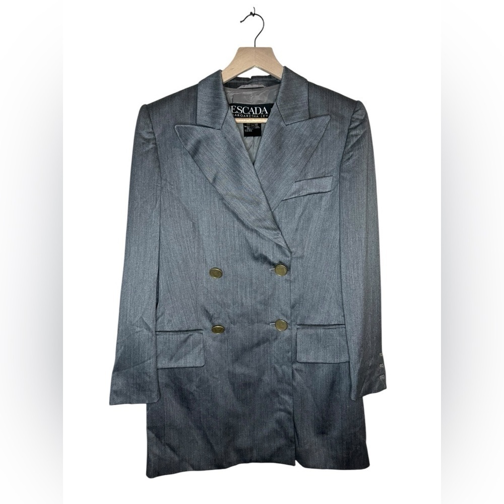 Vintage Escada Double Breasted Wool University Blazer Size 34 Grey
